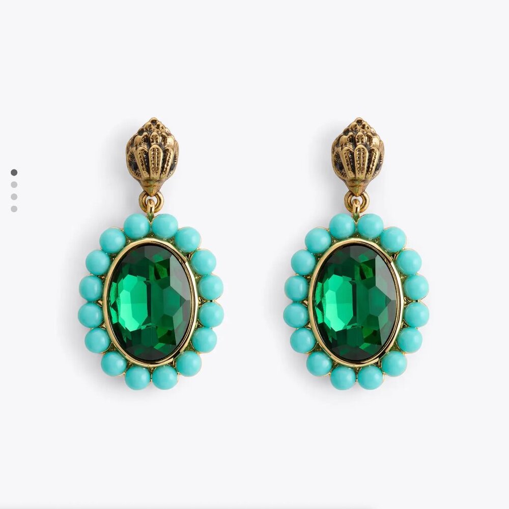 Kurt Geiger London Regency Drop Earring Emerald Green Event Cocktail